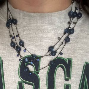 Black Chain Blue Crystal Beaded Multi-Layered Necklace